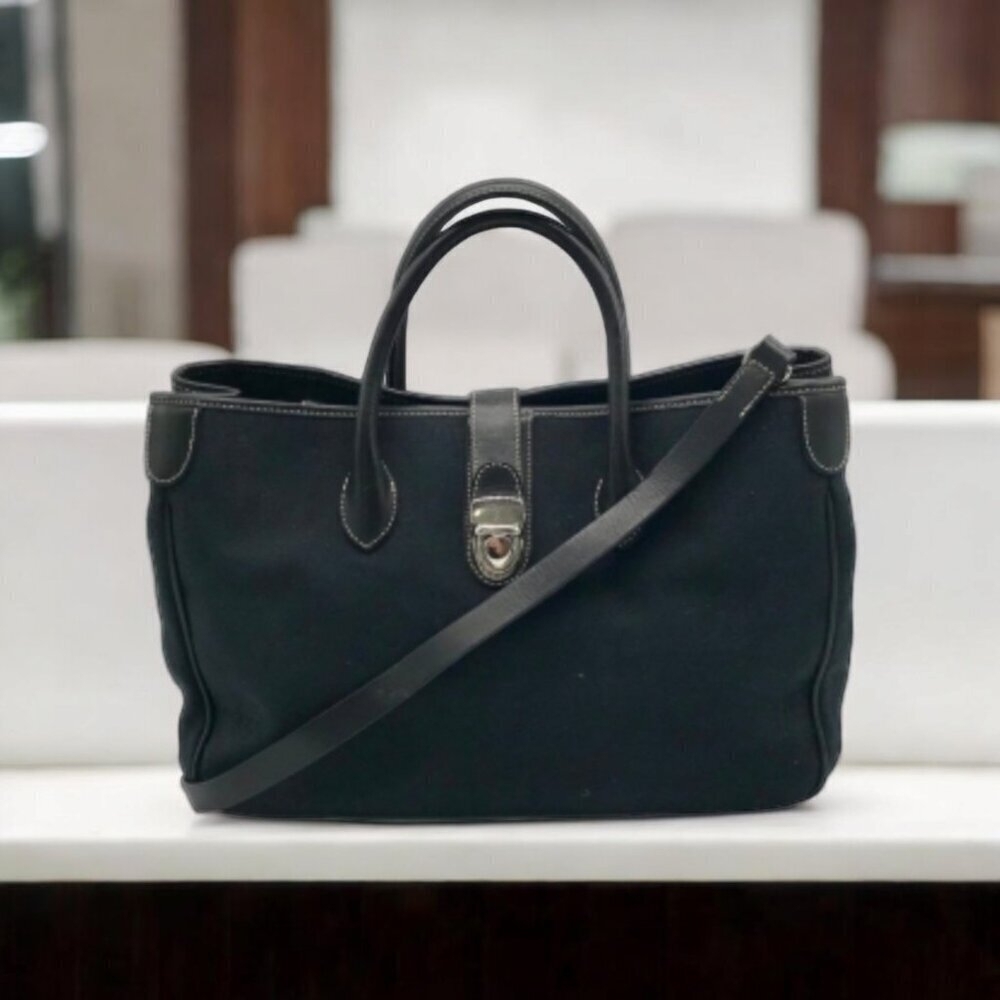 Dooney & Bourke Midnight Blue Signature Canvas Leather Trim Satchel Shoulder Bag
